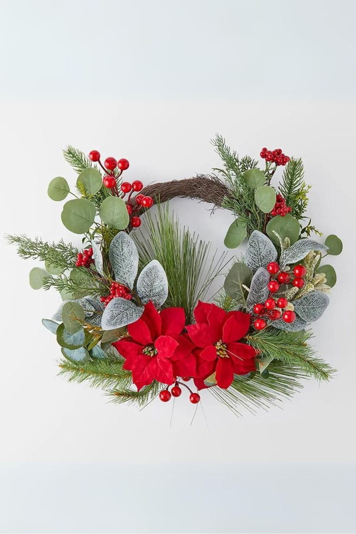 Morgan & Finch Half pine wreath with poinsettia