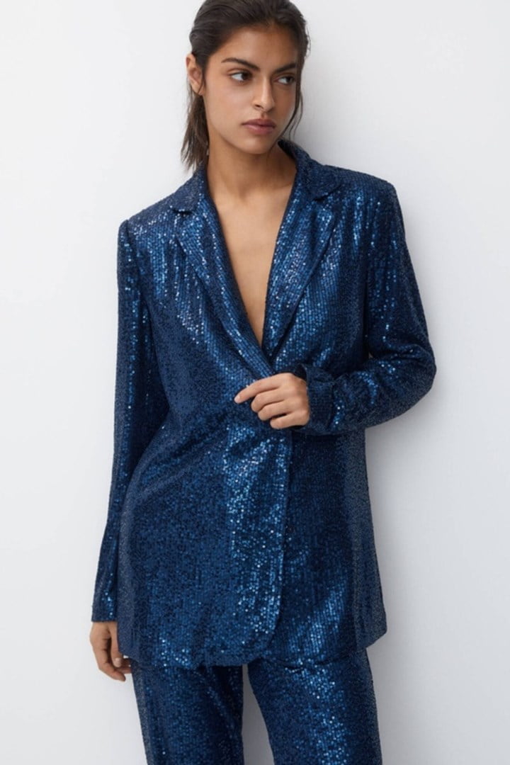 Blazer with Sequins in Azul Noch