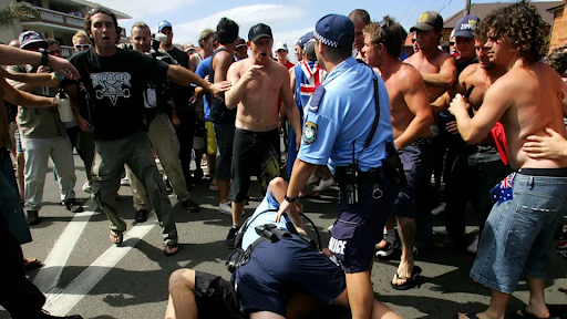 Police officers patrolling Cronulla Beach after a ‘Muslim hater’ faces court for inciting racial violence online.
