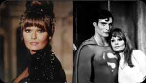 Valerie Perrine as Miss Teschmacher in the 1978 Superman film looking glamorous next to Lex Luthor.