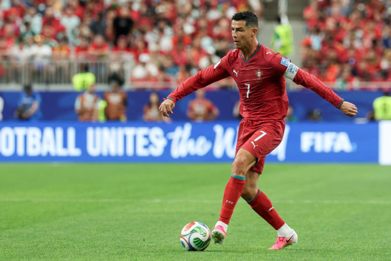 Cristiano Ronaldo in tears and Lionel Messi celebrating during the FIFA World Cup 2026 stats breakdown