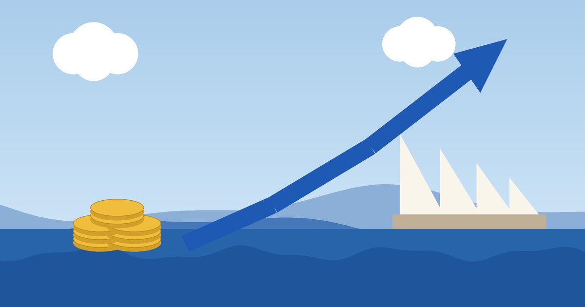 Illustration of Australian coins and a rising arrow beside Sydney Opera House-style sails, representing the RBA cash rate rise